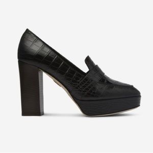 Tamara Mellon Black Vita Croco Stampato Platform Pumps (Loafer)